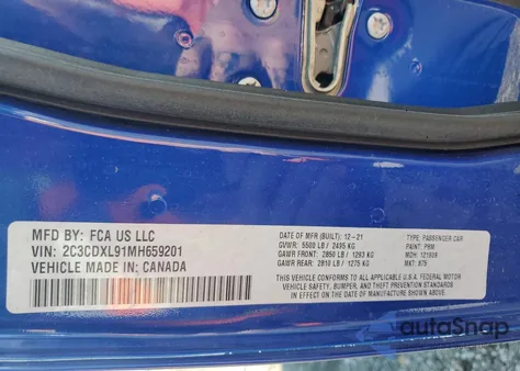 2021 Dodge Charger Srt Hellcat из США, поврежденный, VIN 2C3CDXL91MH659201